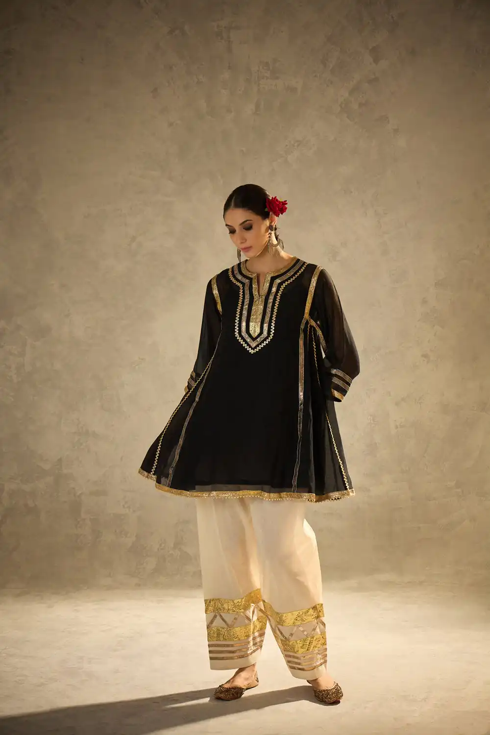 ST 1169 Black Black Chinon Salwar Suit with Gotta Patti Work. Available at ₹1849 only. Delivery 4-6 Working Days. Shop now. | Jump Suits, Salwar suit, Casual Suits, Creative suits, Designer Suits, Palazzo Suits, Party Wear Suits, Patiala Suits, Straight Suits