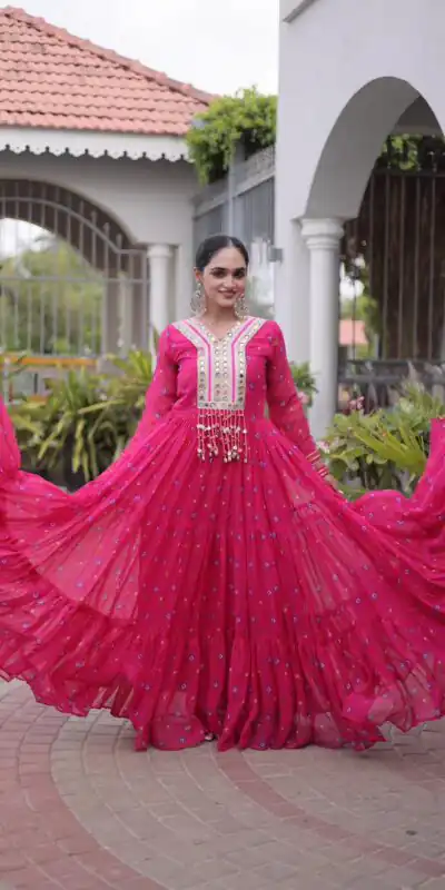 KA 1265 Pink Color Faux Georgette Gown with Mirror Work. Wedding, Party, Festive, Events Get it for βΉ1819. Delivery 4-6 Working Days.Online Shop now. | Gowns, Bollywood Gowns, Creative Gowns, Designer Gowns, Embroidered Gowns, Party Wear Gowns