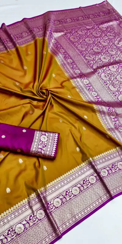 MB 6079 Mustered Soft Banarasi Silk Saree with Zari Work & Moti Work. Introductory Price ₹1949. Delivery 4-6 Working Days. Shop now. | Sarees, Bollywood Sarees, Creative Sarees, Designer Sarees, Embroidered Sarees, Ethnic Saree, Modern Digital sarees, Party Wear Sarees