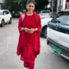 Fancy Red Faux Georgette Embroider Work Salwar Suit