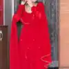 Fancy Red Fox Georgette Embroidery Work Gown