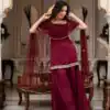 Magical Maroon Faux Georgette Mirror Work Salwar Suit