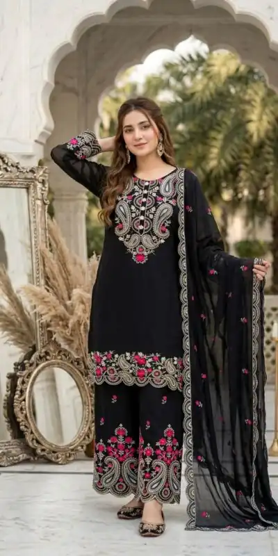 MT 1078 Black Roman Silk Salwar Suit Perfect for Wedding, Party, Ethnic Day, Anniversary, Diwali – . Now at just ₹2399. Delivery 4-6 Working Days. | Jump Suits, Salwar suit, Casual Suits, Creative suits, Designer Suits, Palazzo Suits, Party Wear Suits, Patiala Suits, Straight Suits