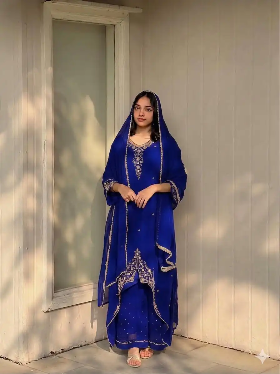 VLM 322 Blue Georgette Salwar Suit Perfect for Wedding, Party, Housewarming, Durga Puja, Festival Celebrations – . Grab it for ₹1949. Delivery 4-6 Workin | Jump Suits, Salwar suit, Casual Suits, Creative suits, Designer Suits, Palazzo Suits, Party Wear Suits, Patiala Suits, Straight Suits