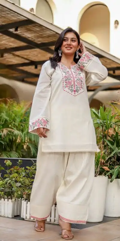NSR 898 Off White Khadi Cotto Salwar Suit with Embroidery Work & Lace Work. Available at ₹1749 only. Delivery 4-6 Working Days. Shop now. | Jump Suits, Salwar suit, Casual Suits, Creative suits, Designer Suits, Palazzo Suits, Party Wear Suits, Patiala Suits, Straight Suits