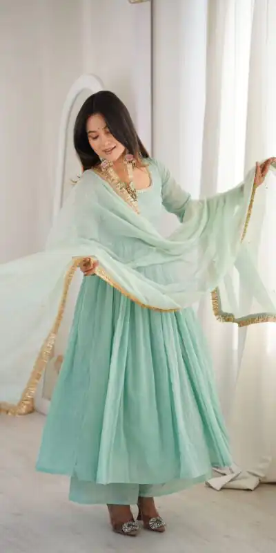ZF 5020 Sea Green Sea Green Heavy Faux ⁠ Gown with Lace Border & Lace Work. Festive Deal ₹2099. Delivery 4-6 Working Days. Shop now. | Gowns, Bollywood Gowns, Creative Gowns, Designer Gowns, Embroidered Gowns, Party Wear Gowns