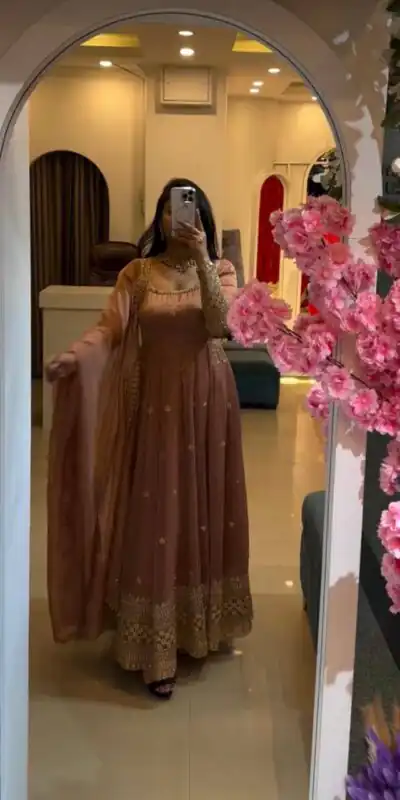 ZB 5069 Pink Gold Crazy Gown Perfect for Wedding, Party, Mehendi, Anniversary, Onam β . Grab it for βΉ2099. Delivery 4-6 Working Days. Shop now. | Gowns, Bollywood Gowns, Creative Gowns, Designer Gowns, Embroidered Gowns, Party Wear Gowns