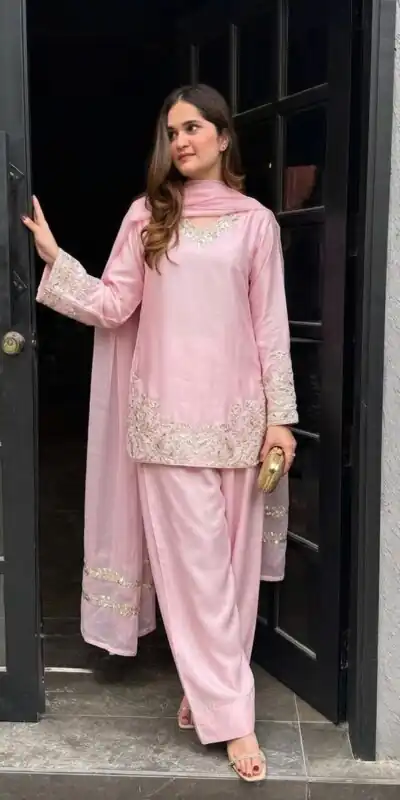 ZSR 3125 Pink Natural Crepp Silk With Embroidery Sequence Work Salwar Suit Perfect for Wedding, Party, Housewarming, Eid, Festival Celebrations | Jump Suits, Tops & Bottoms, Track Suits, Salwar suit, Casual Suits, Creative suits, Designer Suits, Palazzo Suits, Party Wear Suits, Patiala Suits, Straight Suits, Trendy Wear