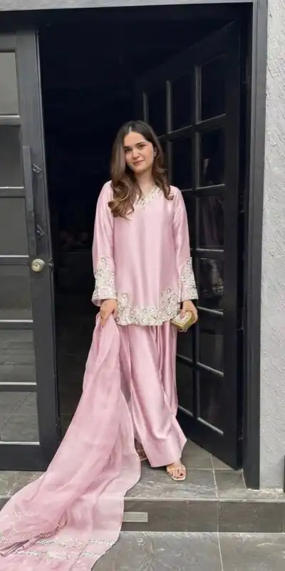 ZSR 3125 Pink Natural Crepp Silk With Embroidery Sequence Work Salwar Suit Perfect for Wedding, Party, Housewarming, Eid, Festival Celebrations | Jump Suits, Tops & Bottoms, Track Suits, Salwar suit, Casual Suits, Creative suits, Designer Suits, Palazzo Suits, Party Wear Suits, Patiala Suits, Straight Suits, Trendy Wear