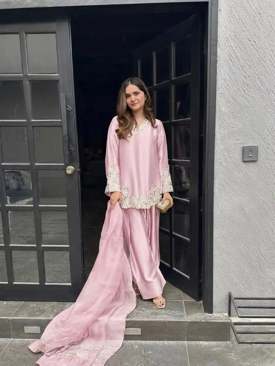 ZSR 3125 Pink Natural Crepp Silk With Embroidery Sequence Work Salwar Suit Perfect for Wedding, Party, Housewarming, Eid, Festival Celebrations | Jump Suits, Tops & Bottoms, Track Suits, Salwar suit, Casual Suits, Creative suits, Designer Suits, Palazzo Suits, Party Wear Suits, Patiala Suits, Straight Suits, Trendy Wear