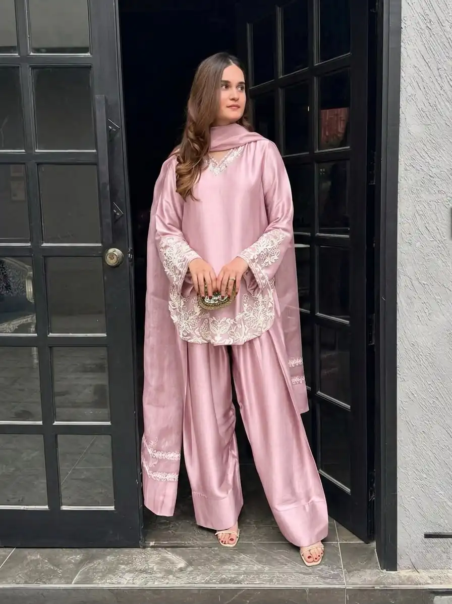ZSR 3125 Pink Natural Crepp Silk With Embroidery Sequence Work Salwar Suit Perfect for Wedding, Party, Housewarming, Eid, Festival Celebrations | Jump Suits, Tops & Bottoms, Track Suits, Salwar suit, Casual Suits, Creative suits, Designer Suits, Palazzo Suits, Party Wear Suits, Patiala Suits, Straight Suits, Trendy Wear