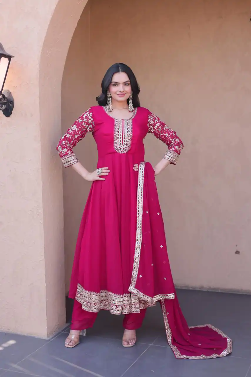 KA 1253 Pink Faux Blooming Gown Perfect for Wedding, Party, Ethnic Day, Mehendi, Eid – . Now at just ₹2399. Delivery 4-6 Working Days. Shop now. | Gowns, Bollywood Gowns, Creative Gowns, Designer Gowns, Embroidered Gowns, Party Wear Gowns