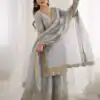 ZSR 3167 Grey Fendy Silk Salwar Suitwith Embroidery Work & Lace Work. Now at just ₹2149. Delivery 4-6 Working Days. Shop now. | Jump Suits, Salwar suit, Casual Suits, Creative suits, Designer Suits, Palazzo Suits, Party Wear Suits, Patiala Suits, Straight Suits