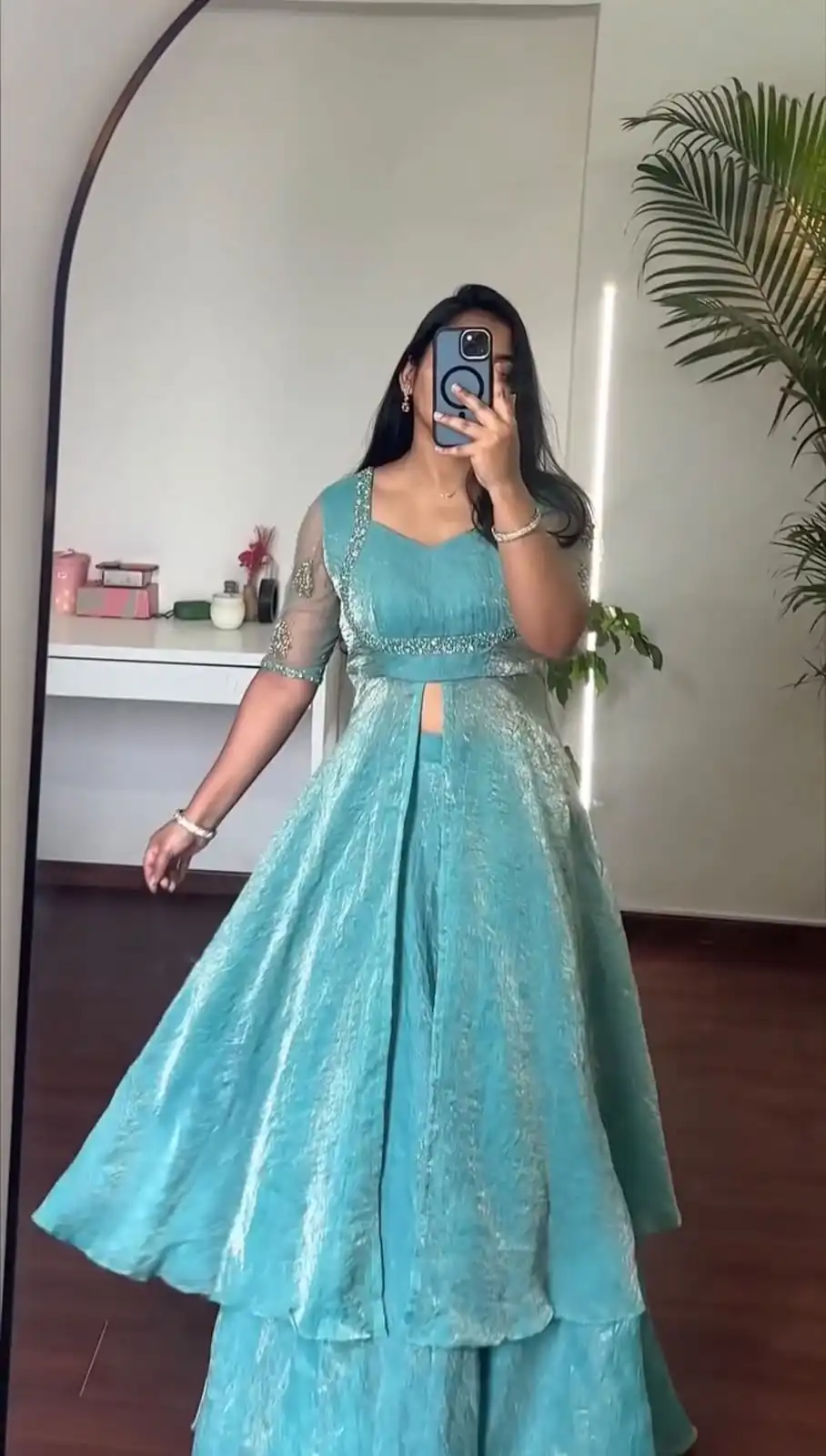 Fancy Blue Fendy Crush Hand Work Gown - Image 2