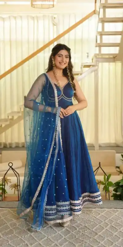 Fancy Blue Fendy Silk Sequins Work Gown