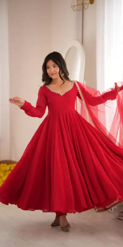 Glowing Red Doremon Crush Mirror Work Gown