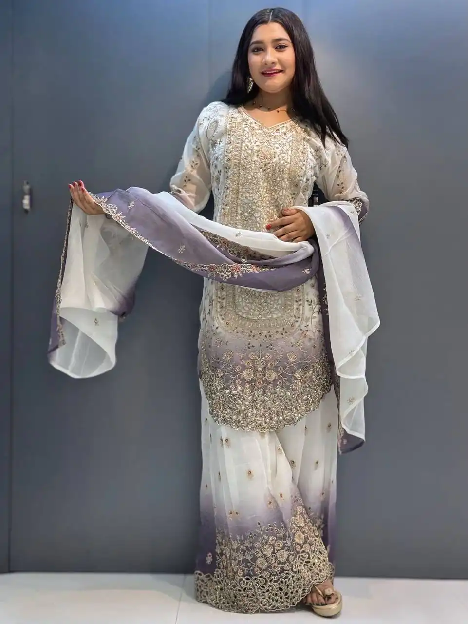 Grand Lavender Star Georgette Embroidery Work Salwar Suit - Image 2