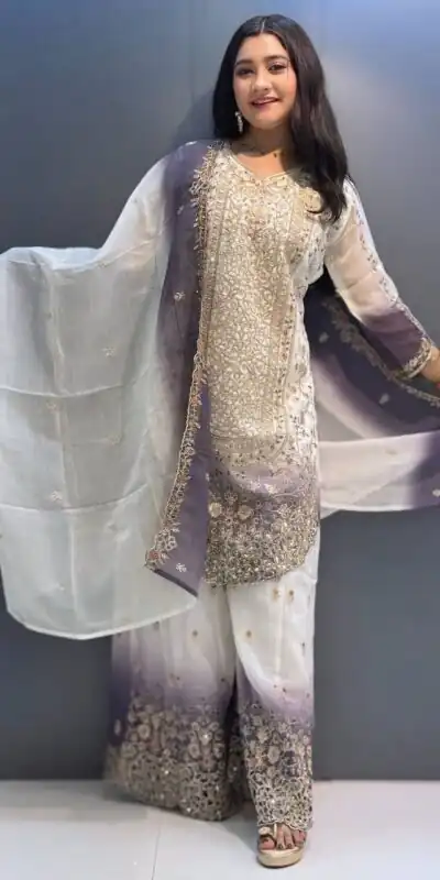 Grand Lavender Star Georgette Embroidery Work Salwar Suit