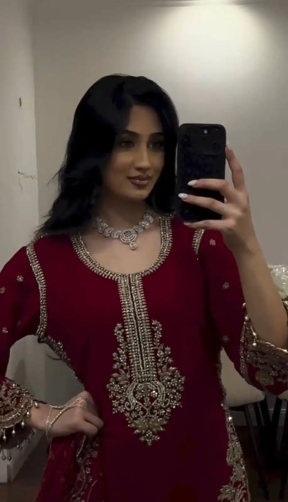 Magical Maroon Faux Georgette Embroidery Work Salwar Suit - Image 9