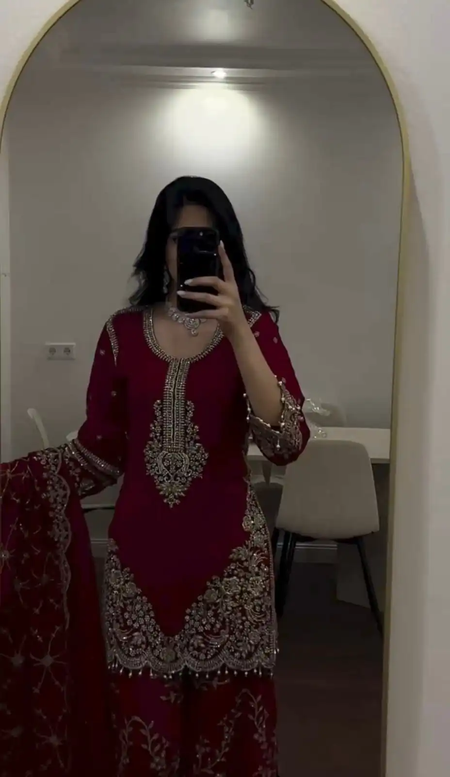 Magical Maroon Faux Georgette Embroidery Work Salwar Suit - Image 8
