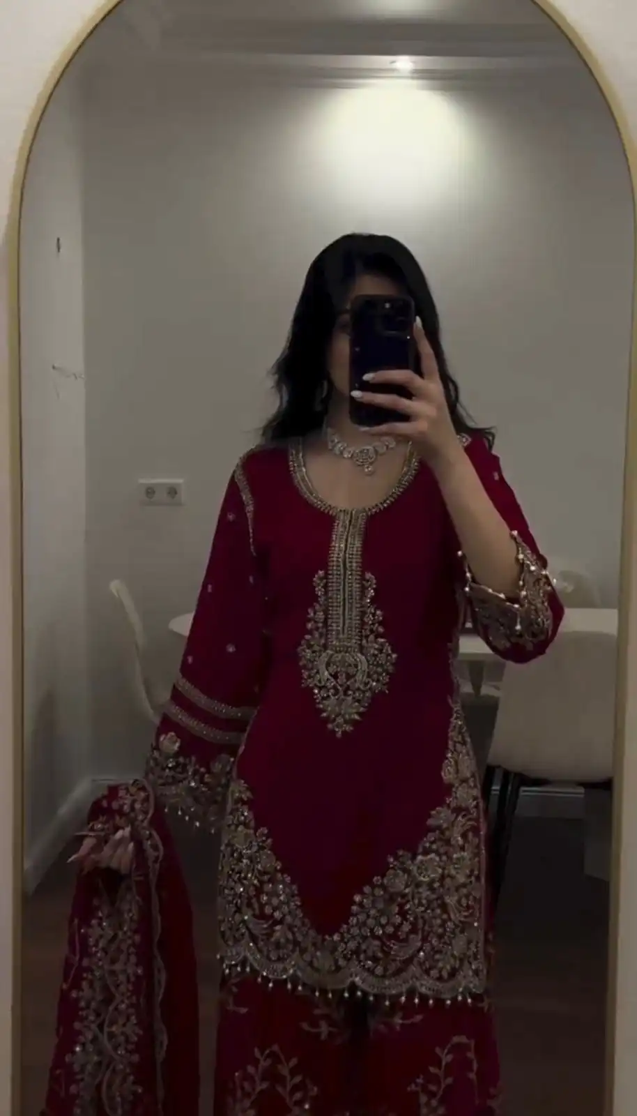 Magical Maroon Faux Georgette Embroidery Work Salwar Suit - Image 7