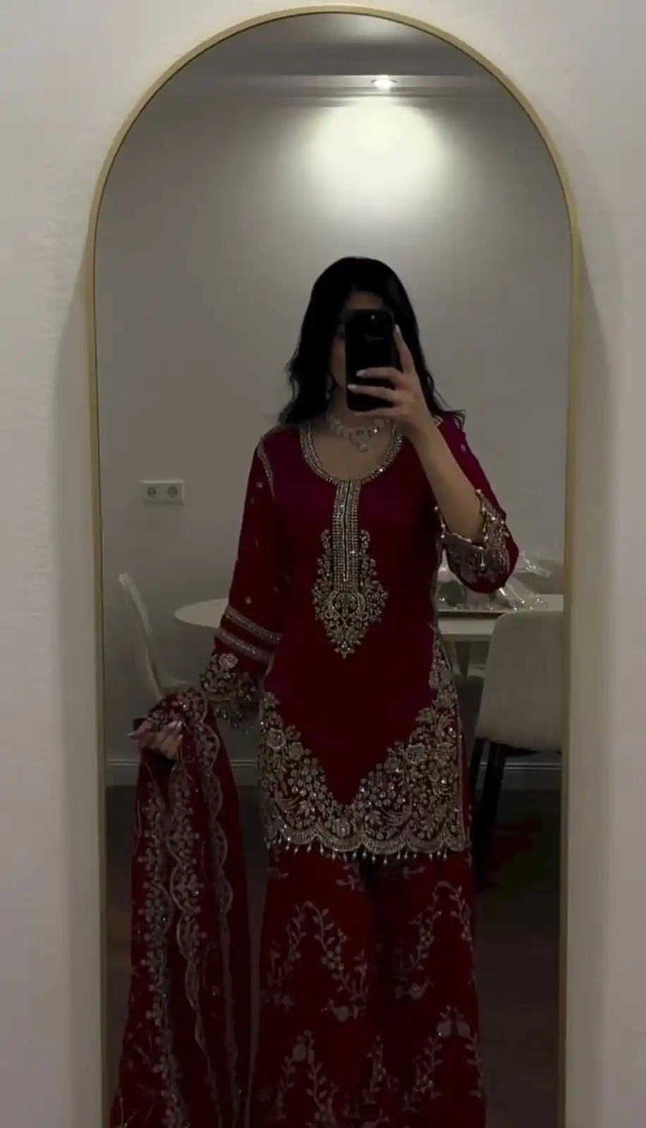Magical Maroon Faux Georgette Embroidery Work Salwar Suit - Image 3
