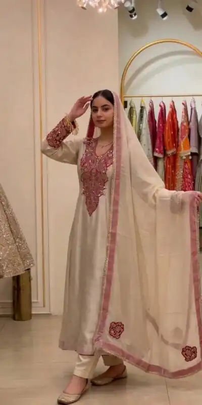 Nice Pink Soft Organza Embroider Work Salwar Suit