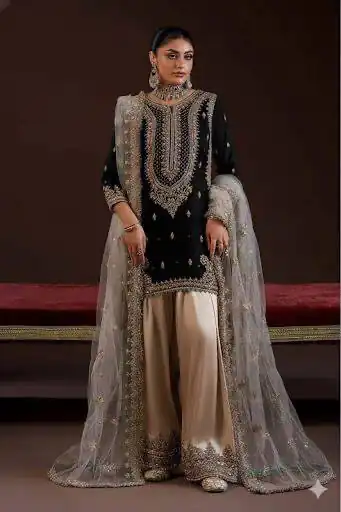 Peaceful Black Crape Silk Sequence Work Salwar Suit