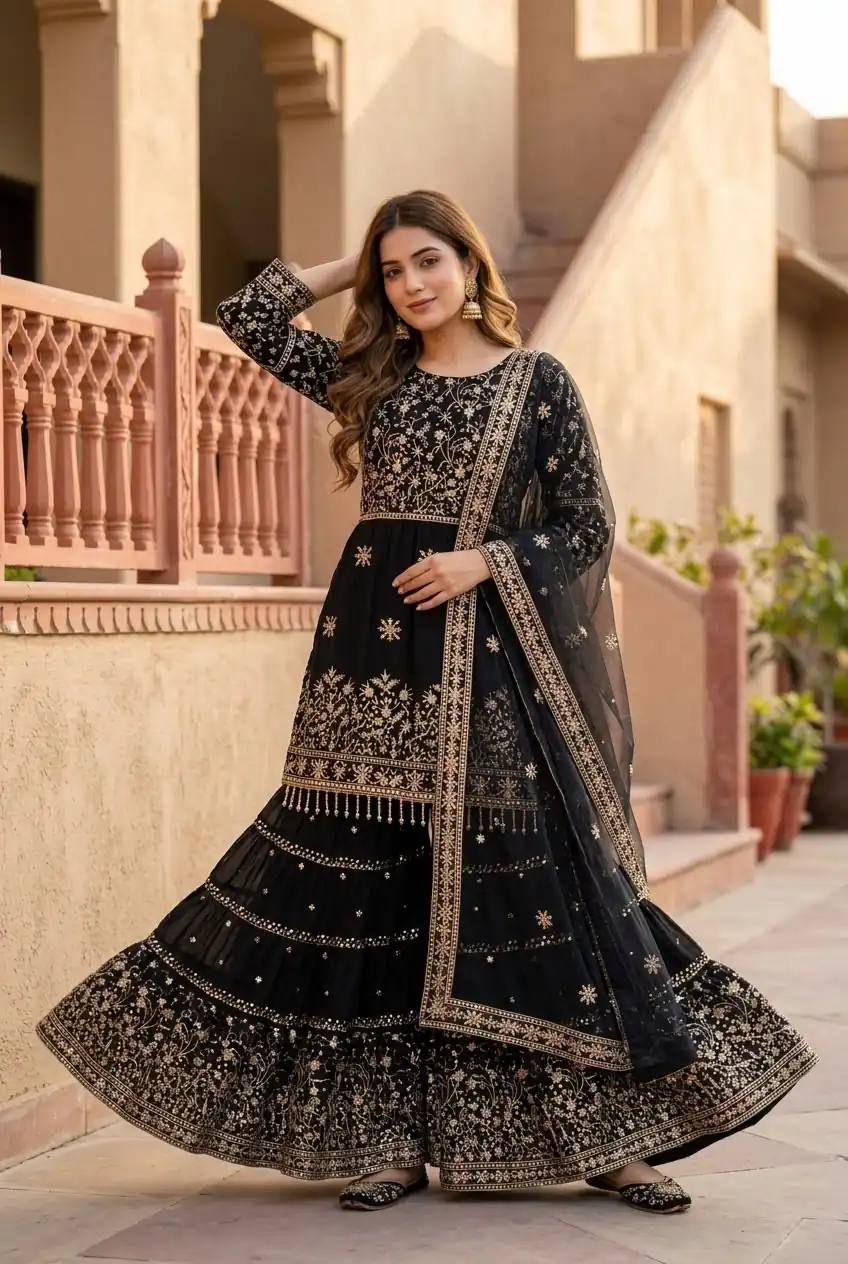 Perfect Black Faux Georgette Sequence Work Salwar Suit - Image 2