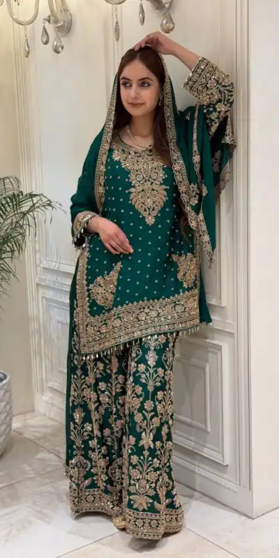 Perfect Teal Faux Georgette Sequences Work Salwar Suit