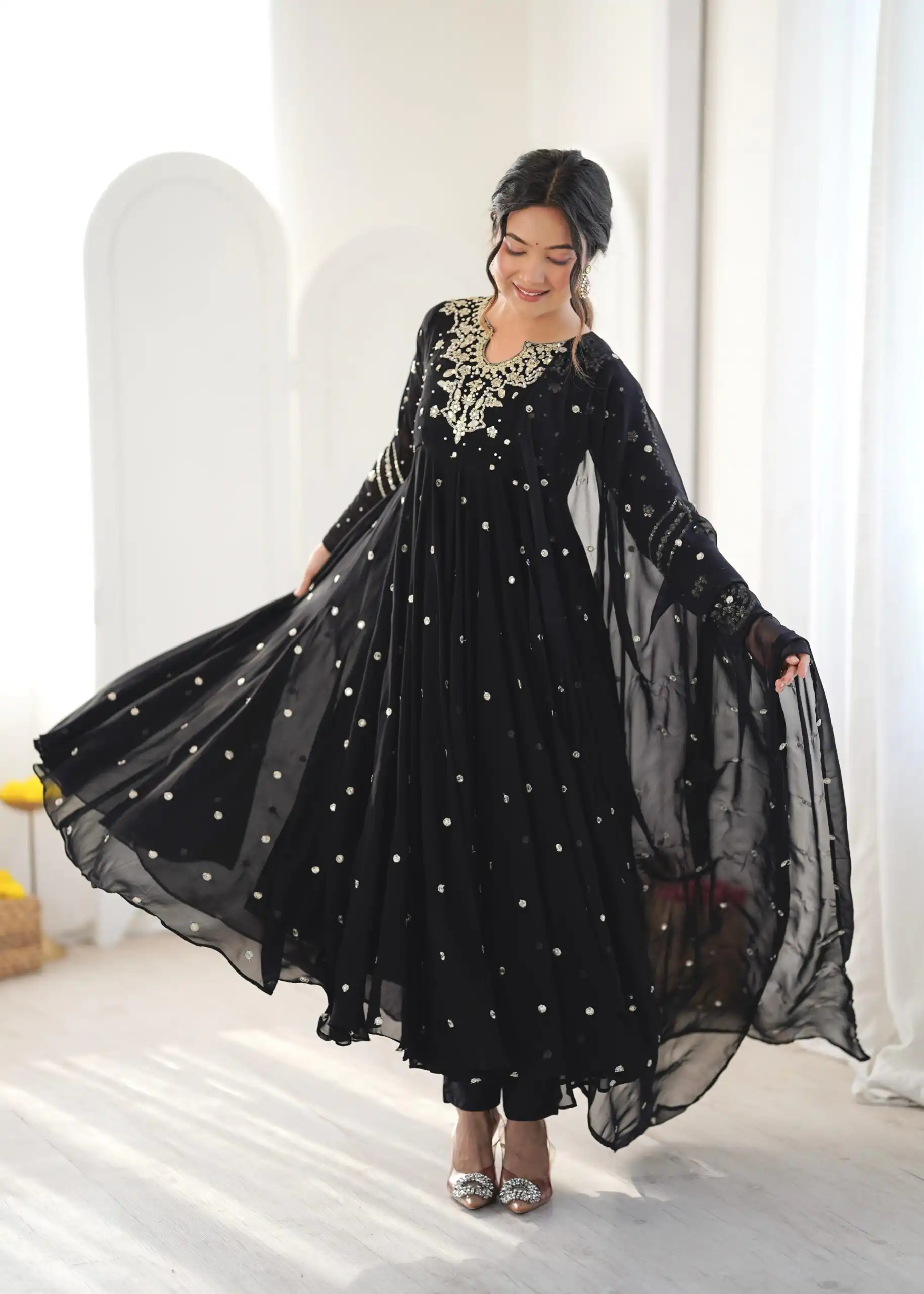 Pretty Black Faux Georgette Embroider Work Salwar Suit - Image 6
