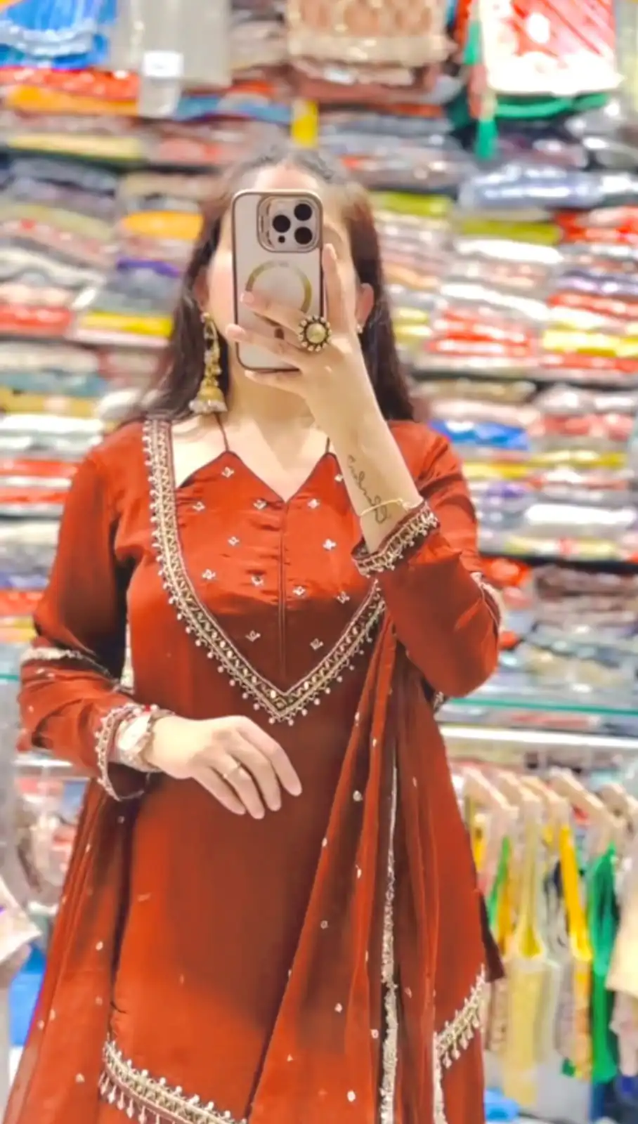 Pretty Rust Roman Glass Mirror Work Salwar Suit - Image 5
