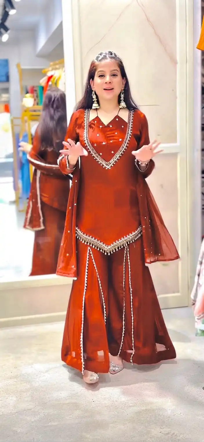 Pretty Rust Roman Glass Mirror Work Salwar Suit - Image 2