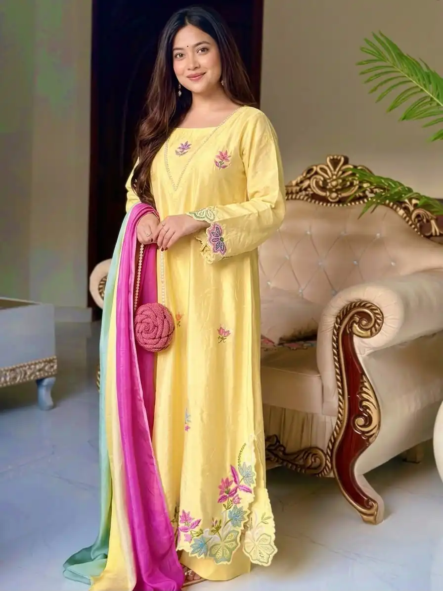 Pretty Yellow Ho Silk Sequins Work Salwar Suit - Image 5