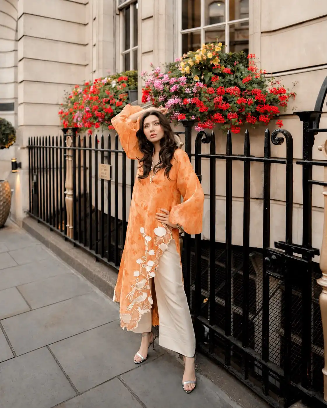 Special Orange Organza Silk Digital Print Work Salwar Suit - Image 2