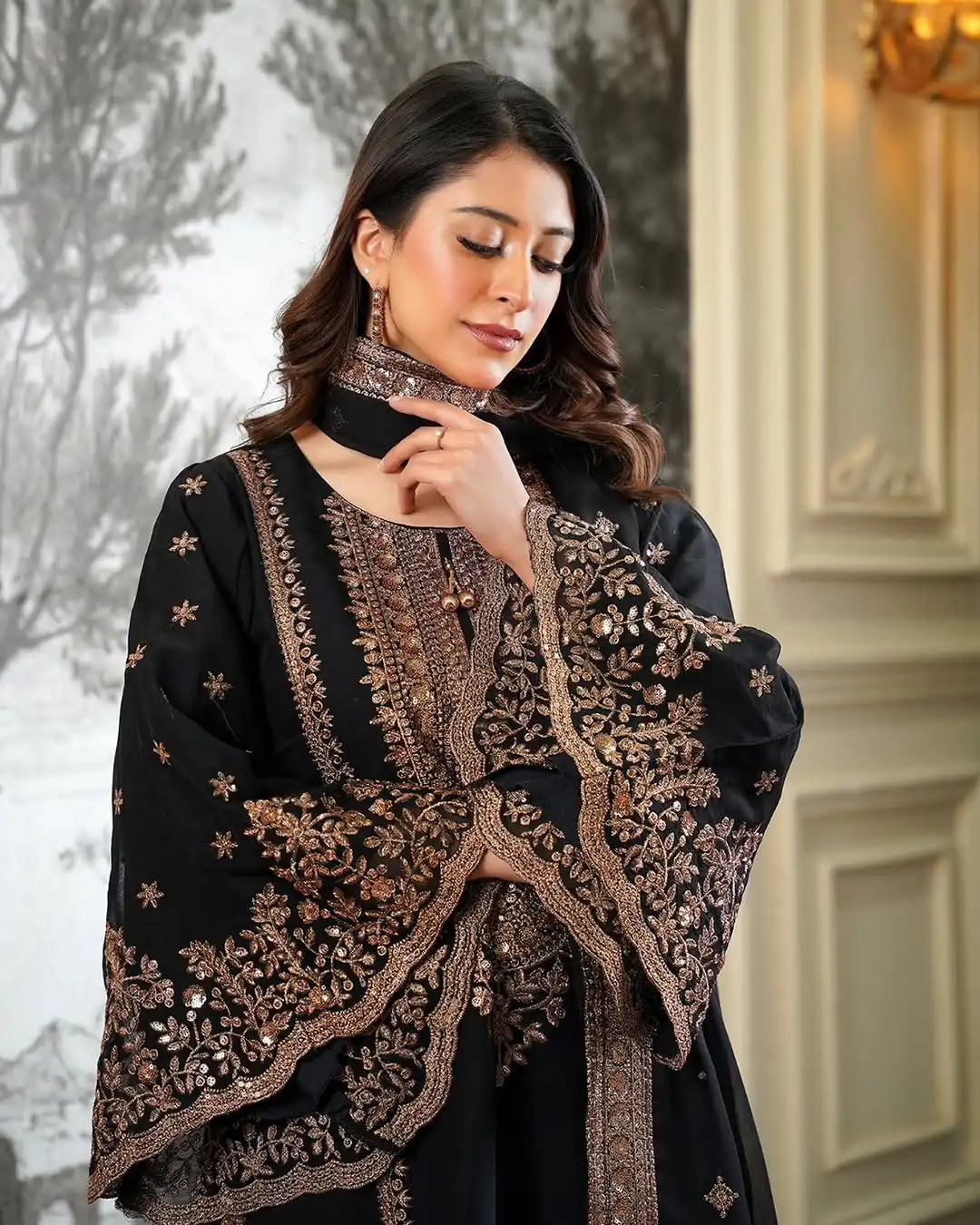 Super Black Fendy Silk Sequins Work Salwar Suit - Image 4
