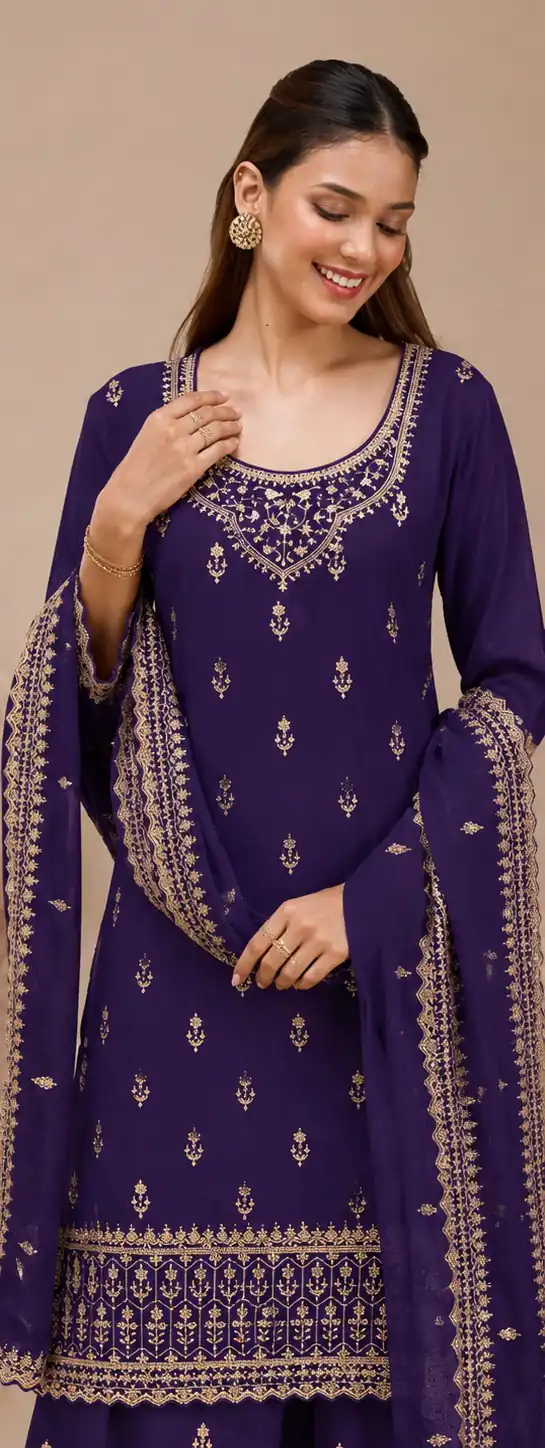 Super Purple Blooming ⁠Georgette Sequins Work Salwar Suit - Image 2