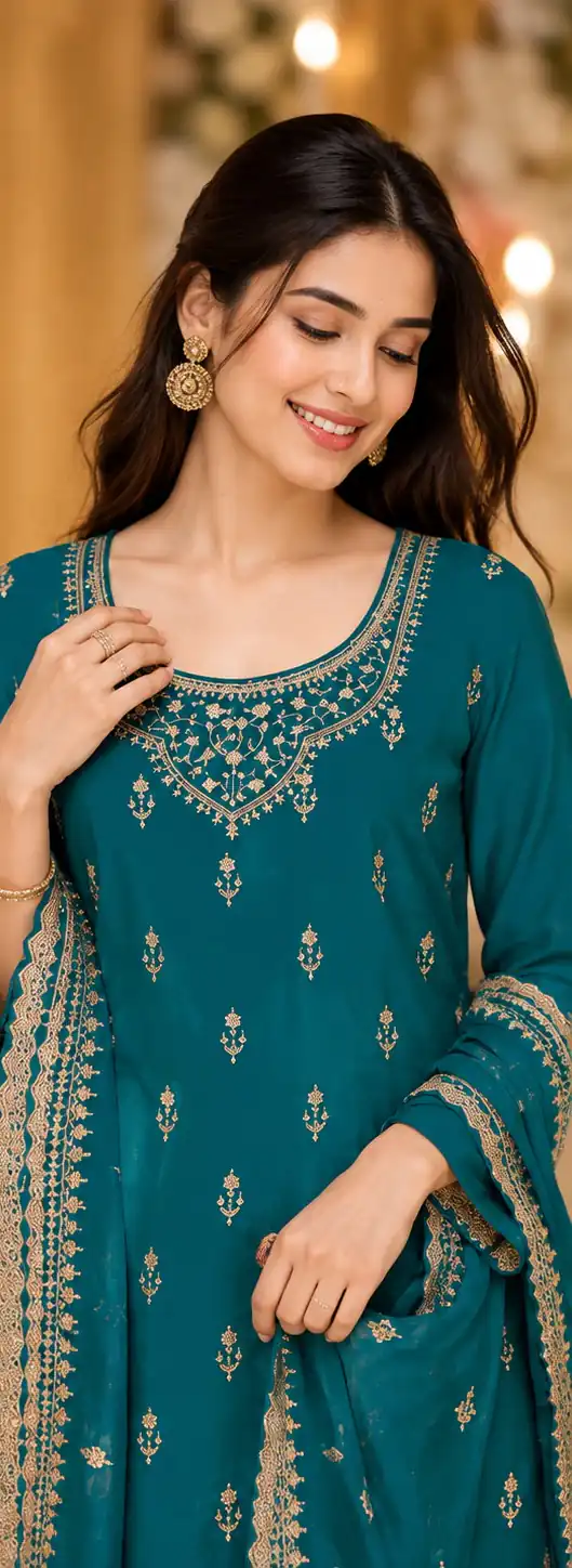 Super Teal Blooming ⁠Georgette Sequins Work Salwar Suit - Image 2