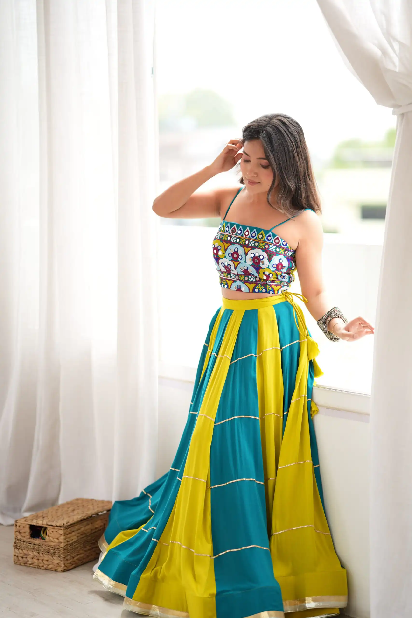 Trendy Blue Rayon Gota Patti Work Lehenga Choli