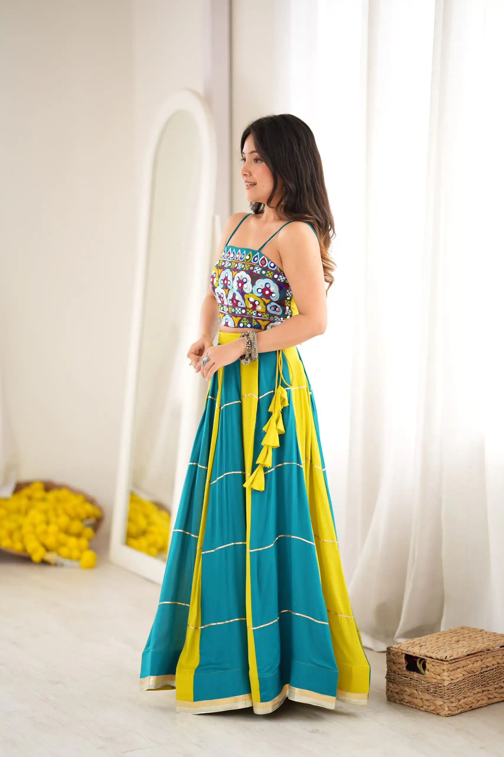 Trendy Blue Rayon Gota Patti Work Lehenga Choli - Image 8