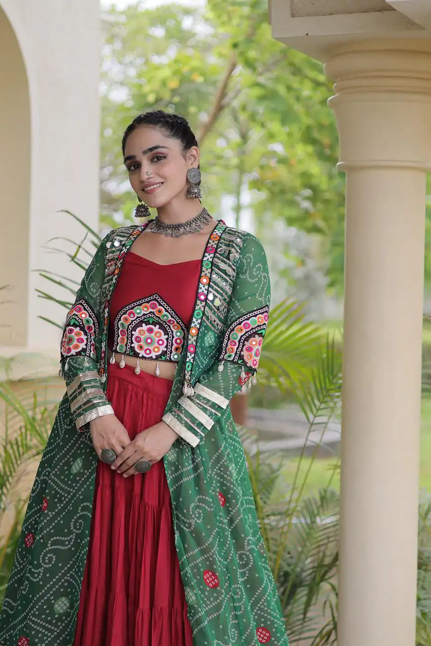 Trendy Red Rayon Patch Work Work Lehenga Choli - Image 2