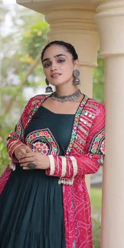 Alternative view of Trendy Teal Rayon Patch Work Work Lehenga Choli
