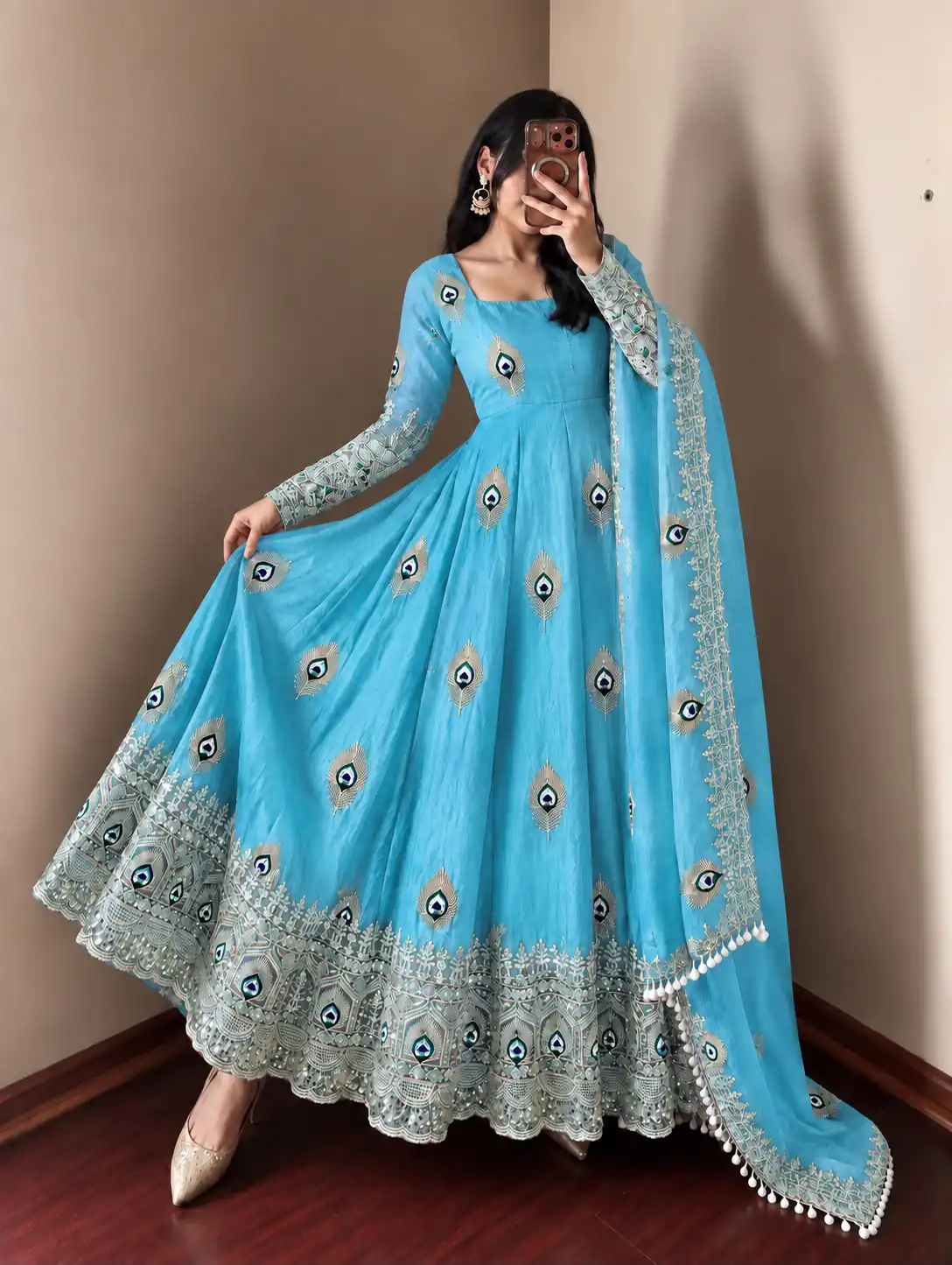 SRK 5372 Blue Fendy Silk Gown with Embroidery Work & Sequins Work. Special Price ₹2799. Delivery 4-6 Working Days. Shop now. | Gowns, Bollywood Gowns, Creative Gowns, Designer Gowns, Embroidered Gowns, Party Wear Gowns