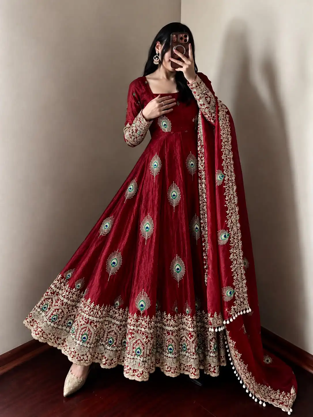 SRK 5372 Maroon Fendy Silk Gown with Embroidery Work & Sequins Work. Special Price ₹2799. Delivery 4-6 Working Days. Shop now. | Gowns, Bollywood Gowns, Creative Gowns, Designer Gowns, Embroidered Gowns, Party Wear Gowns