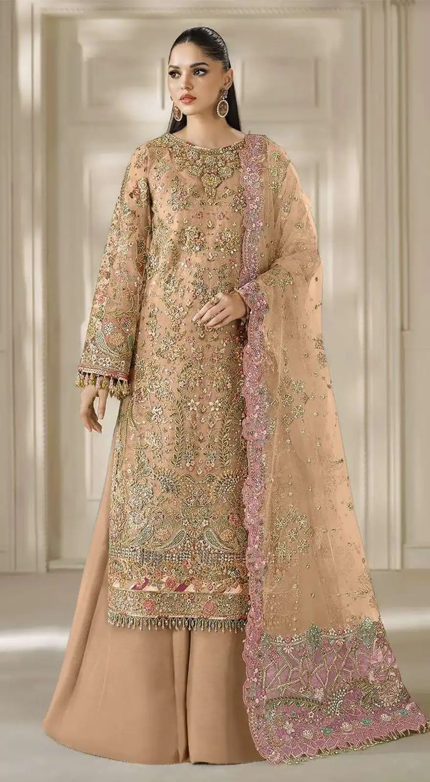 FC 1231 Peach Chiffon Salwar Suit with Embroidery Work & Sequins Work. Introductory Price ₹2949. Delivery 4-6 Working Days. Shop now. | Jump Suits, Salwar suit, Casual Suits, Creative suits, Designer Suits, Palazzo Suits, Party Wear Suits, Patiala Suits, Straight Suits