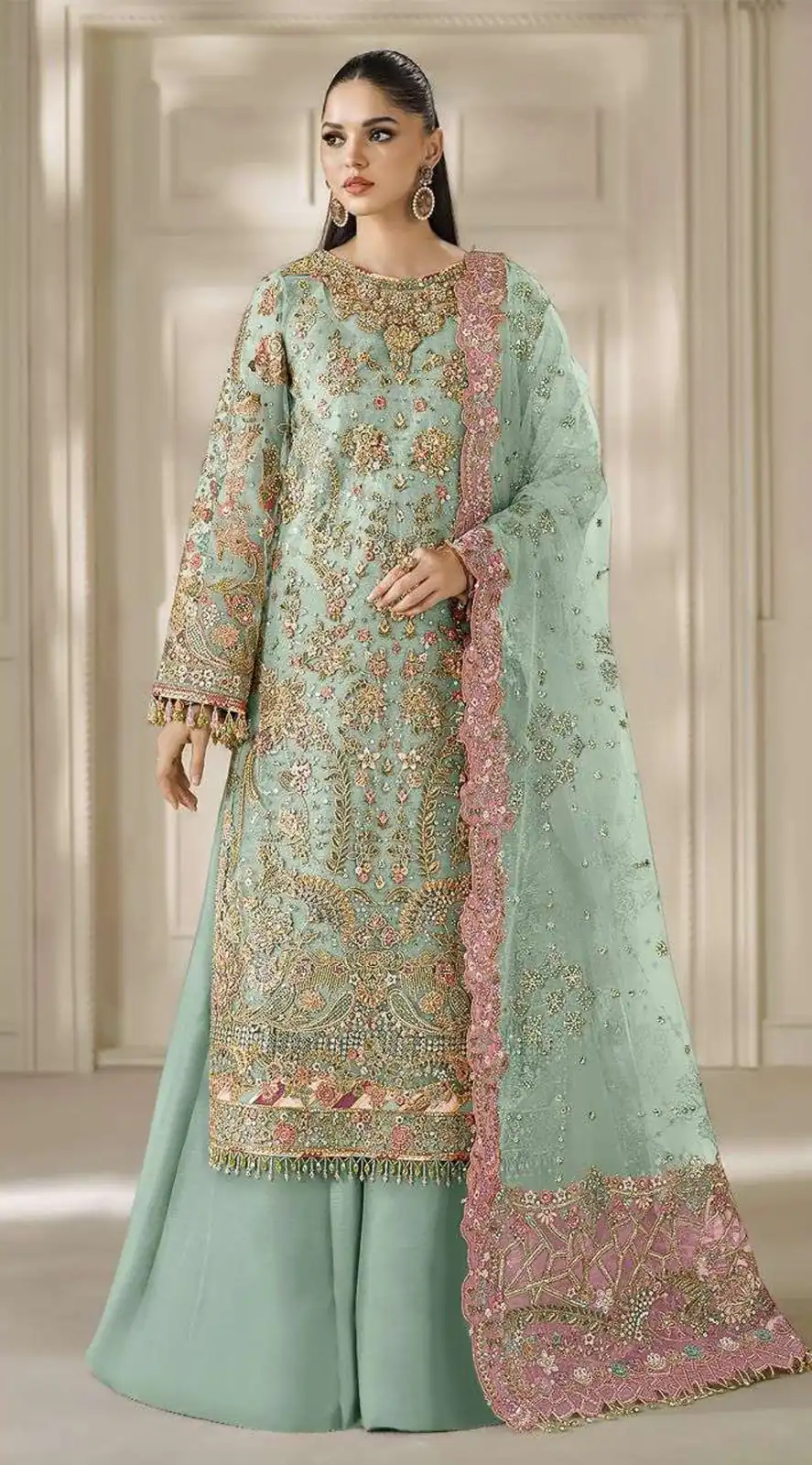 FC 1231 Sea Green Chiffon Salwar Suit with Embroidery Work & Sequins Work. Introductory Price ₹2949. Delivery 4-6 Working Days. Shop now. | Jump Suits, Salwar suit, Casual Suits, Creative suits, Designer Suits, Palazzo Suits, Party Wear Suits, Patiala Suits, Straight Suits