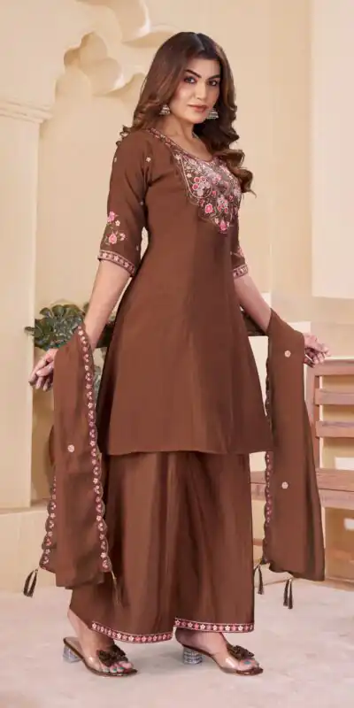 DIVA 172 Brown Mal Chanderi Salwar Suit Perfect for Wedding, Party, Baisakhi, Housewarming, Sangeet – Introductory Price ₹2799. Delivery 4-6 Working D | Jump Suits, Salwar suit, Casual Suits, Creative suits, Designer Suits, Palazzo Suits, Party Wear Suits, Patiala Suits, Straight Suits