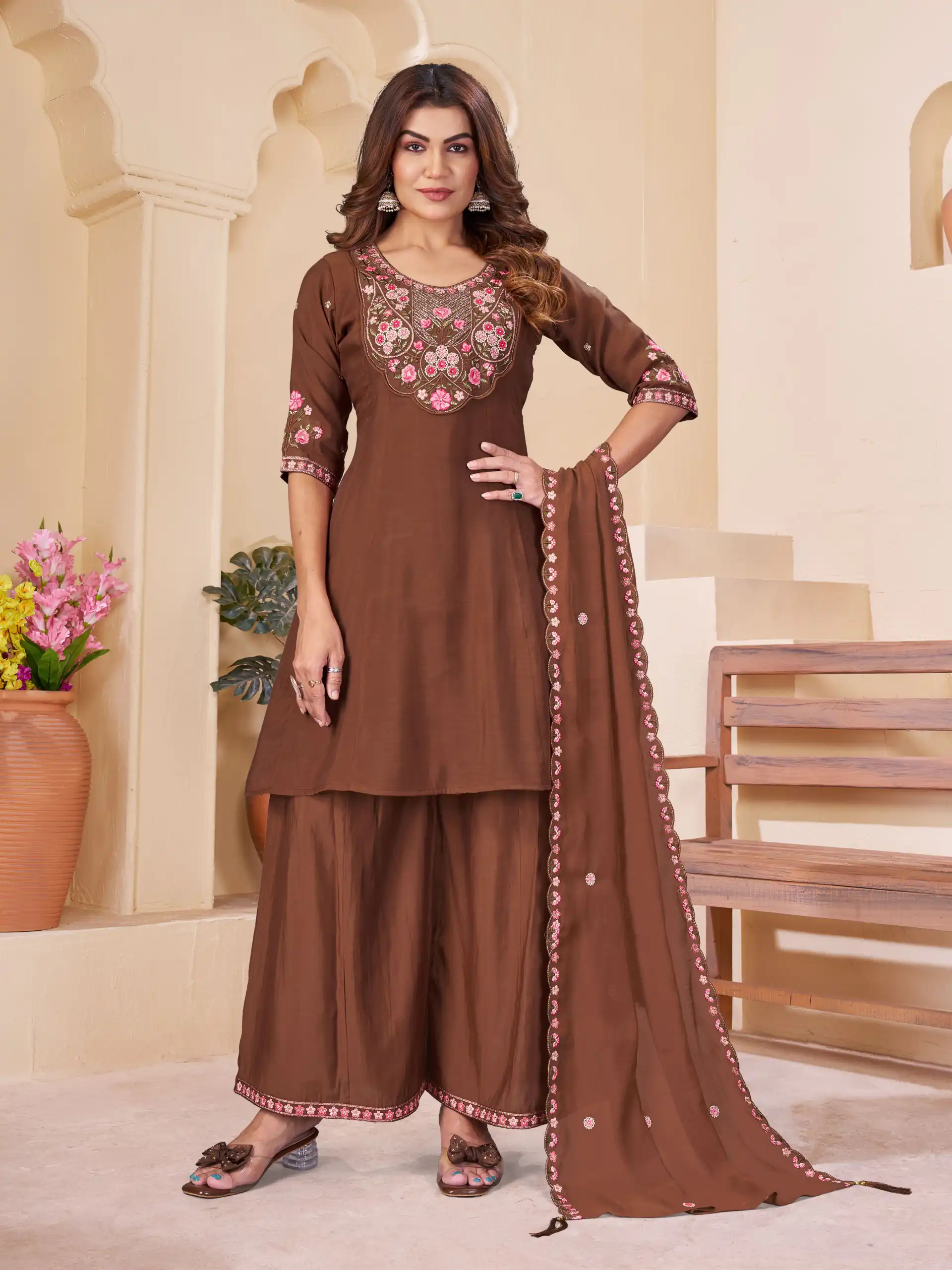 DIVA 172 Brown Mal Chanderi Salwar Suit Perfect for Wedding, Party, Baisakhi, Housewarming, Sangeet – Introductory Price ₹2799. Delivery 4-6 Working D | Jump Suits, Salwar suit, Casual Suits, Creative suits, Designer Suits, Palazzo Suits, Party Wear Suits, Patiala Suits, Straight Suits
