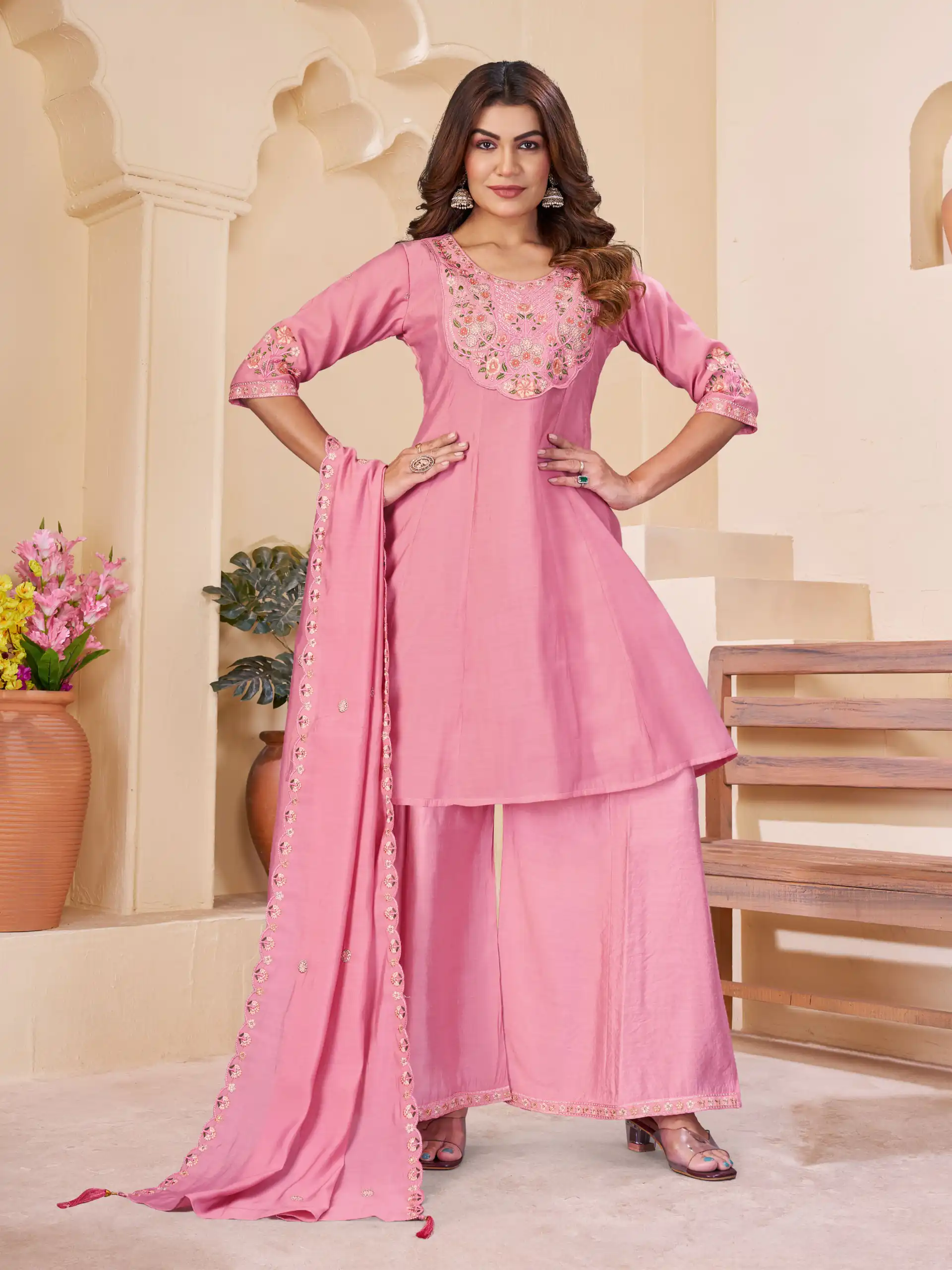 DIVA 172 Pink Mal Chanderi Salwar Suit Perfect for Wedding, Party, Baisakhi, Housewarming, Sangeet – Introductory Price ₹2799. Delivery 4-6 Working D | Jump Suits, Salwar suit, Casual Suits, Creative suits, Designer Suits, Palazzo Suits, Party Wear Suits, Patiala Suits, Straight Suits