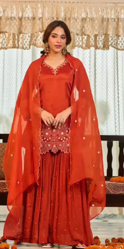 ZB 5079 Rust Chinon Silk Salwar Suit with Embroidery Work & Sequins Work. Get it for ₹2199. Delivery 4-6 Working Days. Shop now. | Jump Suits, Salwar suit, Casual Suits, Creative suits, Designer Suits, Palazzo Suits, Party Wear Suits, Patiala Suits, Straight Suits